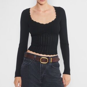 Black Scalloped Knit Top